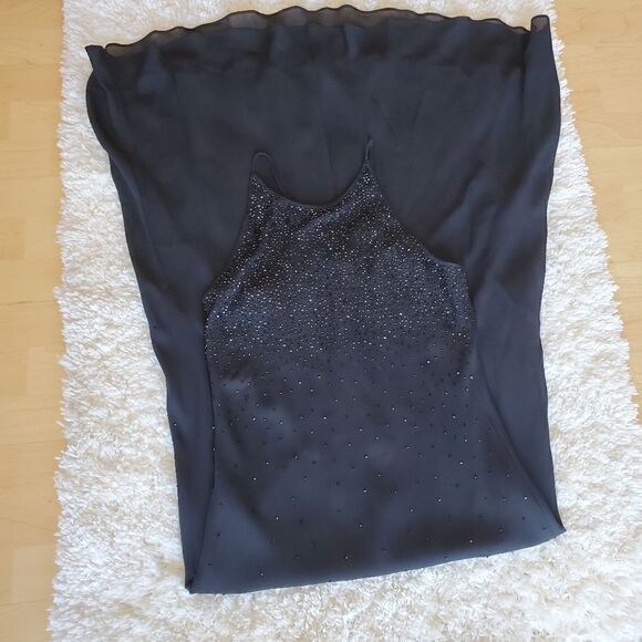 CHELSEA NIGHTS Women's Maxi Dress Black Size 8 Embellished Y2K Prom Gothic - Picture 2 of 9